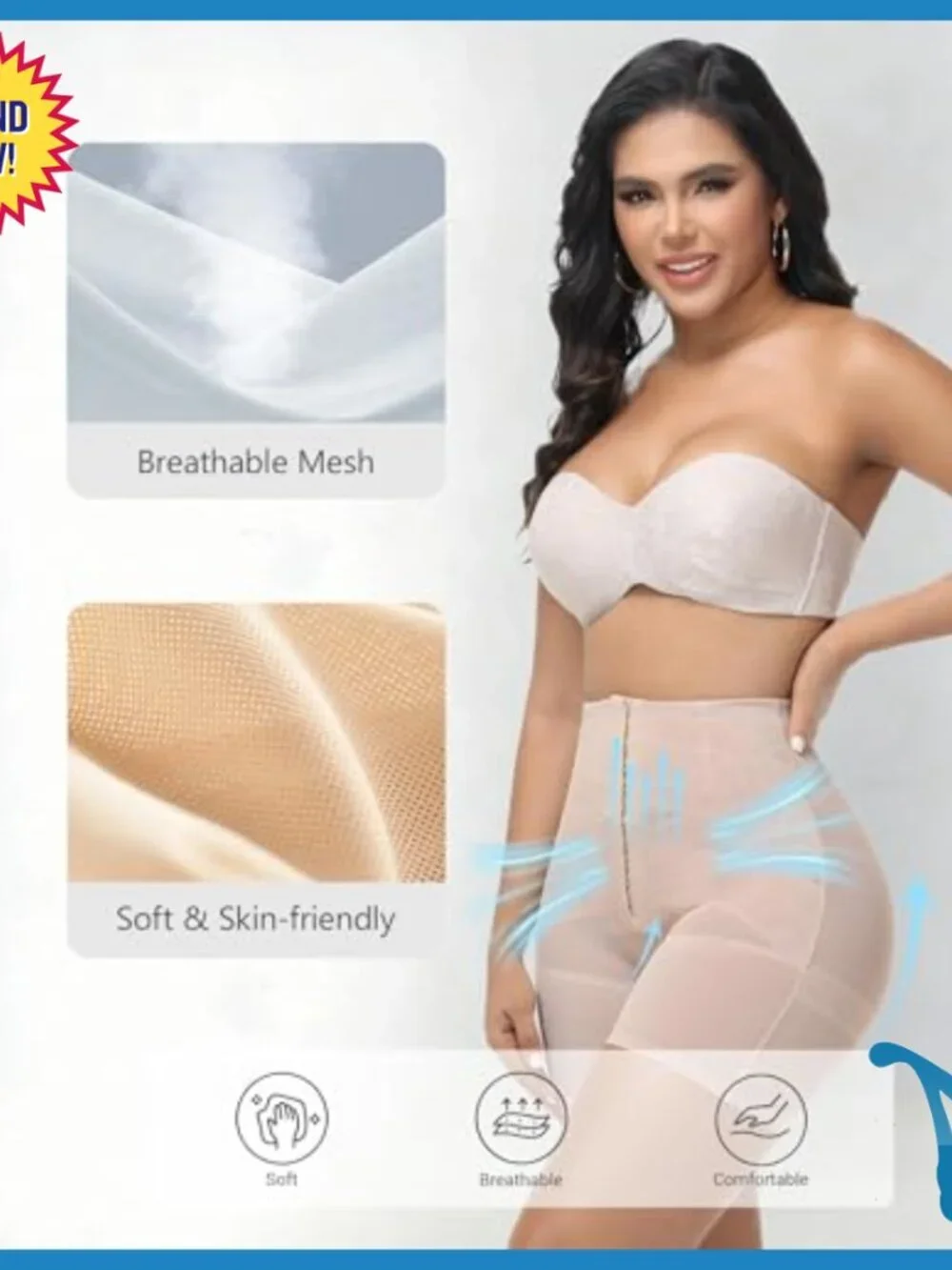 Tummy Control Shapewear Shorts Adjustable Hooks Slimming Girdle Body Shaper